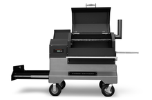 Load image into Gallery viewer, Yoder Smokers YS640s Pellet Grill on Competition Cart w/ Storage Drawer (Black) + T-Stat Door Kit &amp; Stainless Side Shelves
