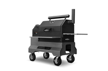 Load image into Gallery viewer, Yoder Smokers YS640s Pellet Grill on Competition Cart w/ Storage Drawer (Black) + T-Stat Door Kit &amp; Stainless Side Shelves
