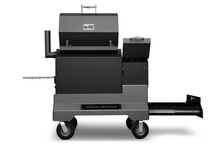 Load image into Gallery viewer, Yoder Smokers YS640s Pellet Grill on Competition Cart w/ Storage Drawer (Black) + T-Stat Door Kit &amp; Stainless Side Shelves
