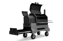 Load image into Gallery viewer, Yoder Smokers YS640s Pellet Grill on Competition Cart w/ Storage Drawer (Black) + T-Stat Door Kit &amp; Stainless Side Shelves
