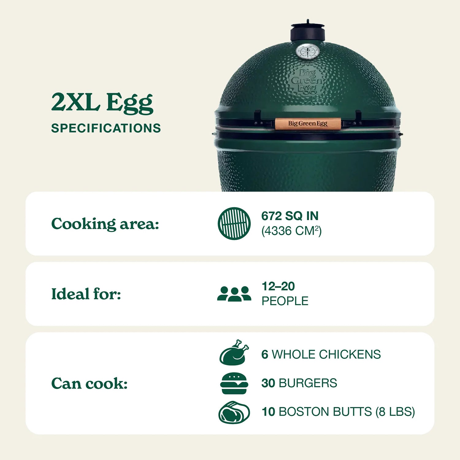 2XL Big Green Egg - 29 in Charcoal Kamado Grill and Smoker