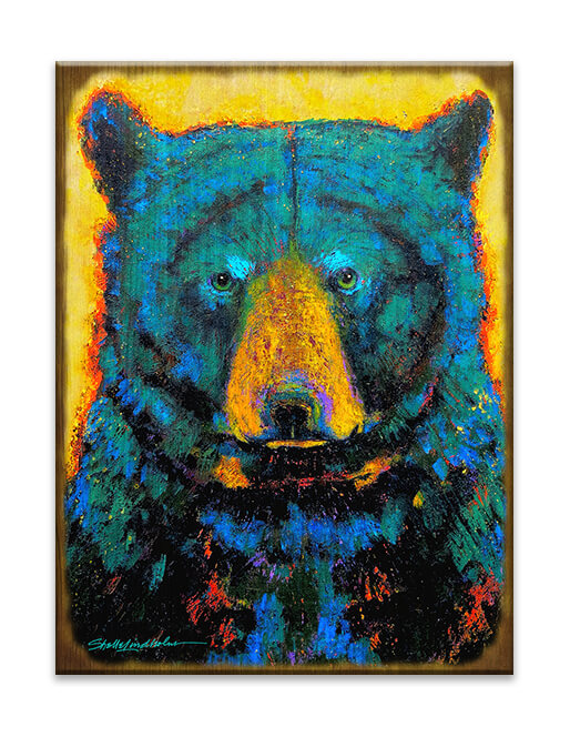 Meissenburg 26" x 37.5" Aurora Bear Box Art - Yellow & Blue (Wildlife Art by Shelle Linholm)