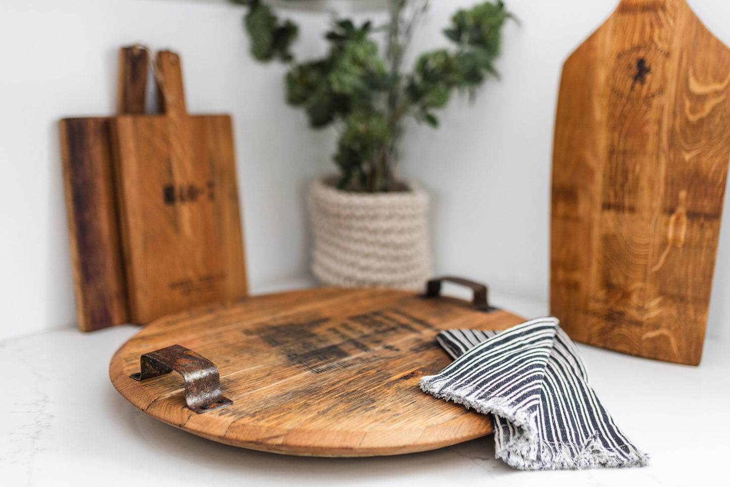 Whiskey Barrel Head Lazy Susan