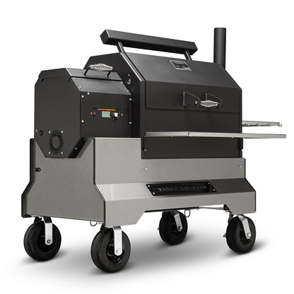 Yoder Smokers YS640s Pellet Grill on Competition Cart (Silver) + T-Stat Door Kit & Stainless Side Shelves