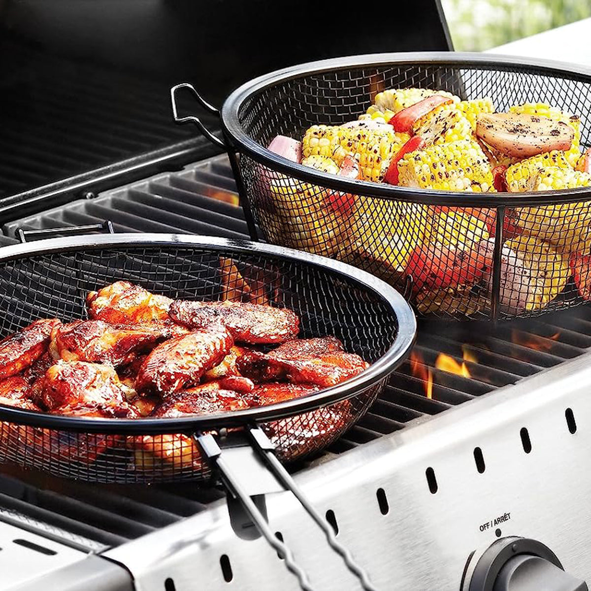 Outset 76182 Chef's Jumbo Outdoor Grill Basket with Removable Handles