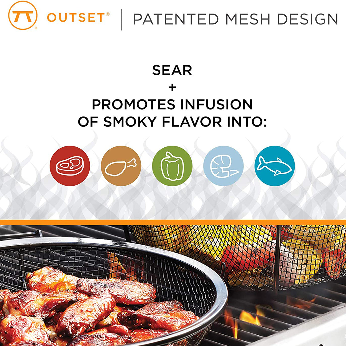 Outset 76182 Chef's Jumbo Outdoor Grill Basket with Removable Handles