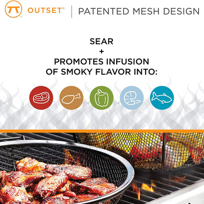 Outset 76182 Chef's Jumbo Outdoor Grill Basket with Removable Handles