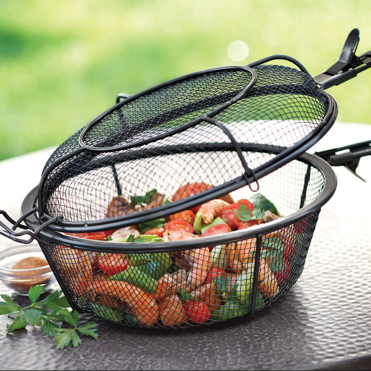 Outset 76182 Chef's Jumbo Outdoor Grill Basket with Removable Handles