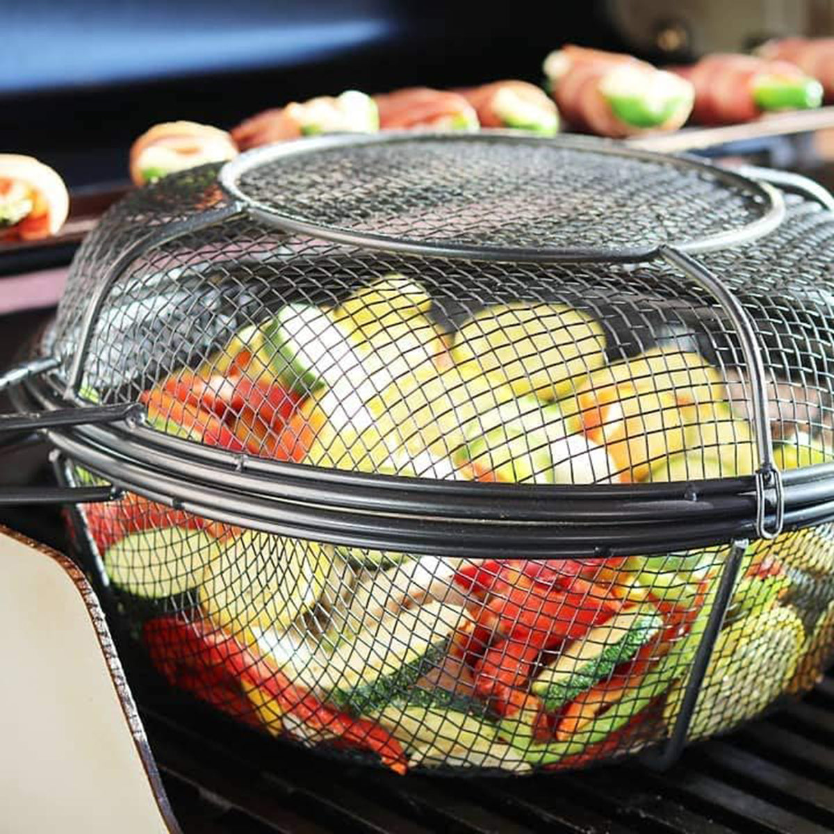 Outset 76182 Chef's Jumbo Outdoor Grill Basket with Removable Handles