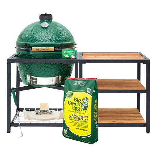 XL Big Green Egg + Modular Nest + Expansion Package- (3) Acacia or (3) Distressed Acacia