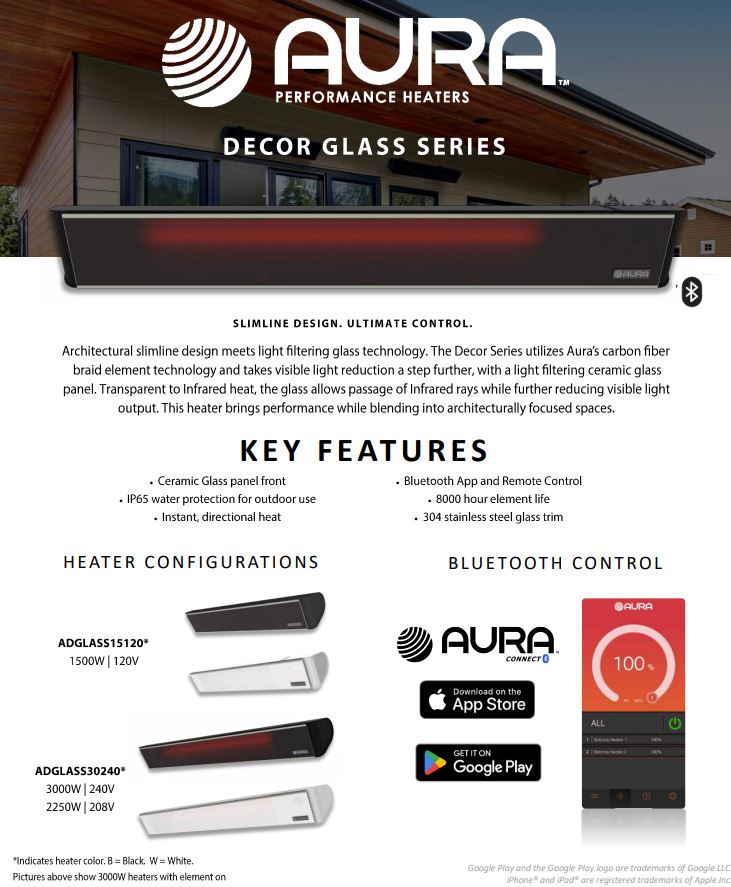 Aura ADGLASS1500 Decor Series Infrared Heater w/ Bluetooth & Remote (Black)