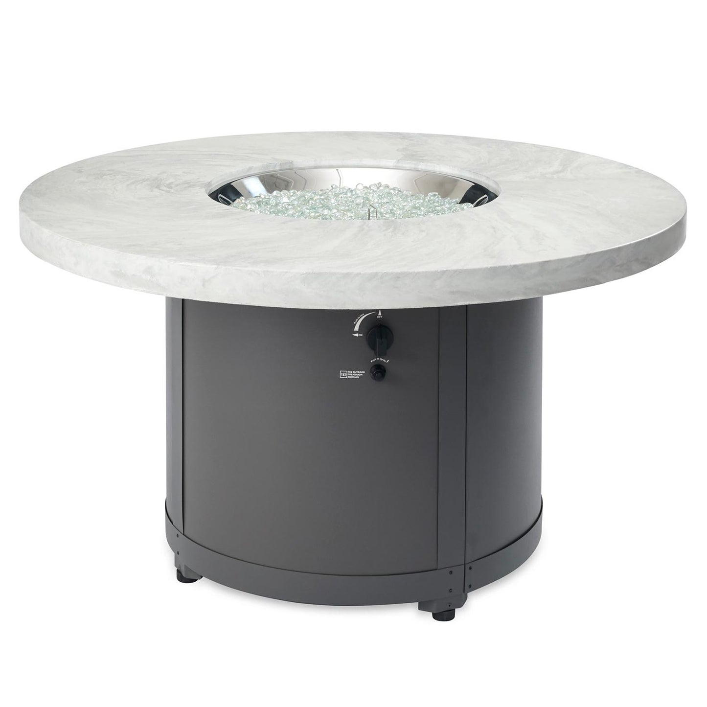 Beacon Round Gas Fire Pit Table (White Onyx) w/ Glass Guard BC-20-WO/GG-20-R
