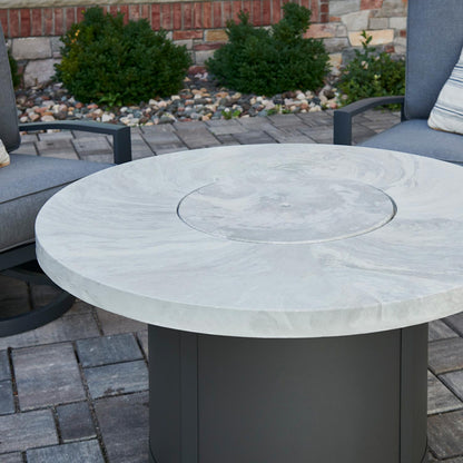 Beacon Round Gas Fire Pit Table (White Onyx) w/ Glass Guard BC-20-WO/GG-20-R