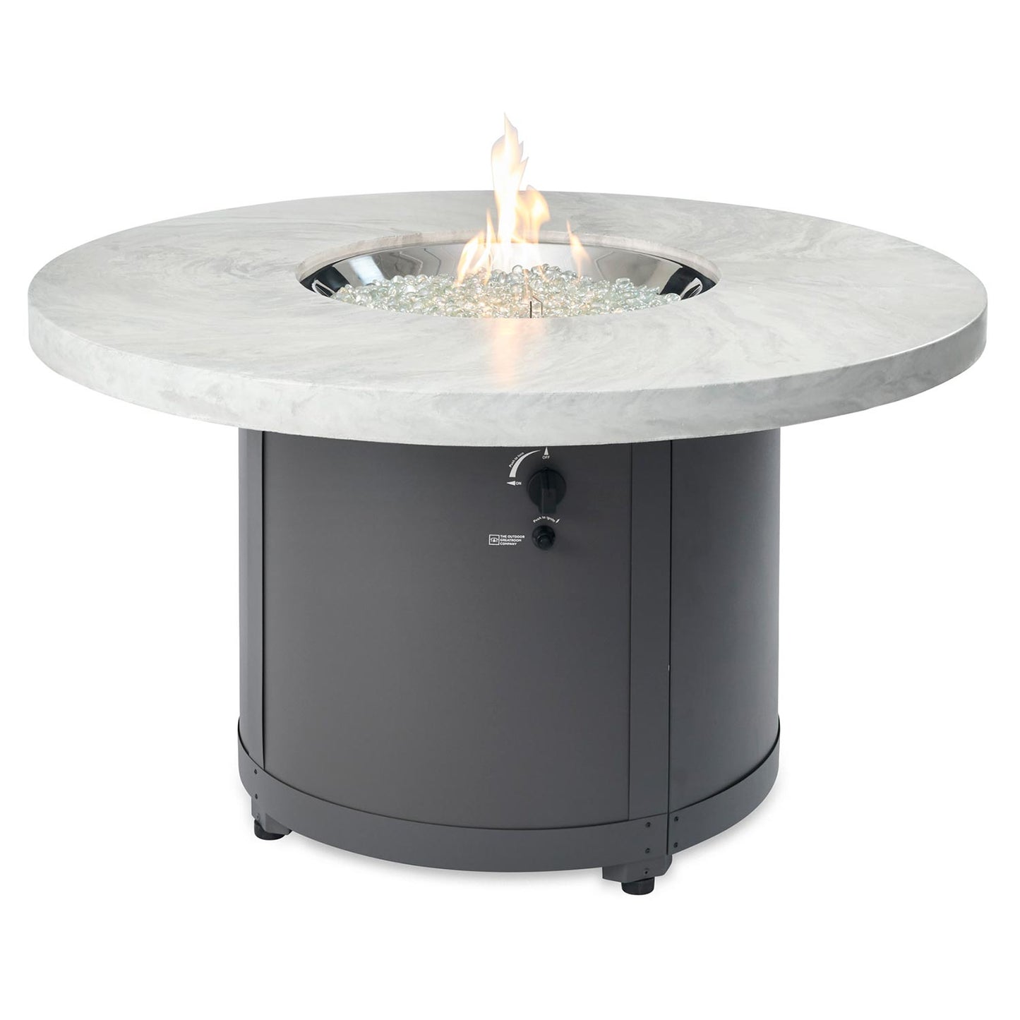 Beacon Round Gas Fire Pit Table (White Onyx) w/ Glass Guard BC-20-WO/GG-20-R