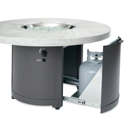 Beacon Round Gas Fire Pit Table (White Onyx) w/ Glass Guard BC-20-WO/GG-20-R