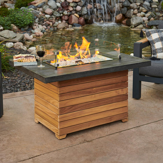 Darien Rectangular Gas Fire Pit Table w/ Glass Guard DAR-1224-EBG-K/GG-1224