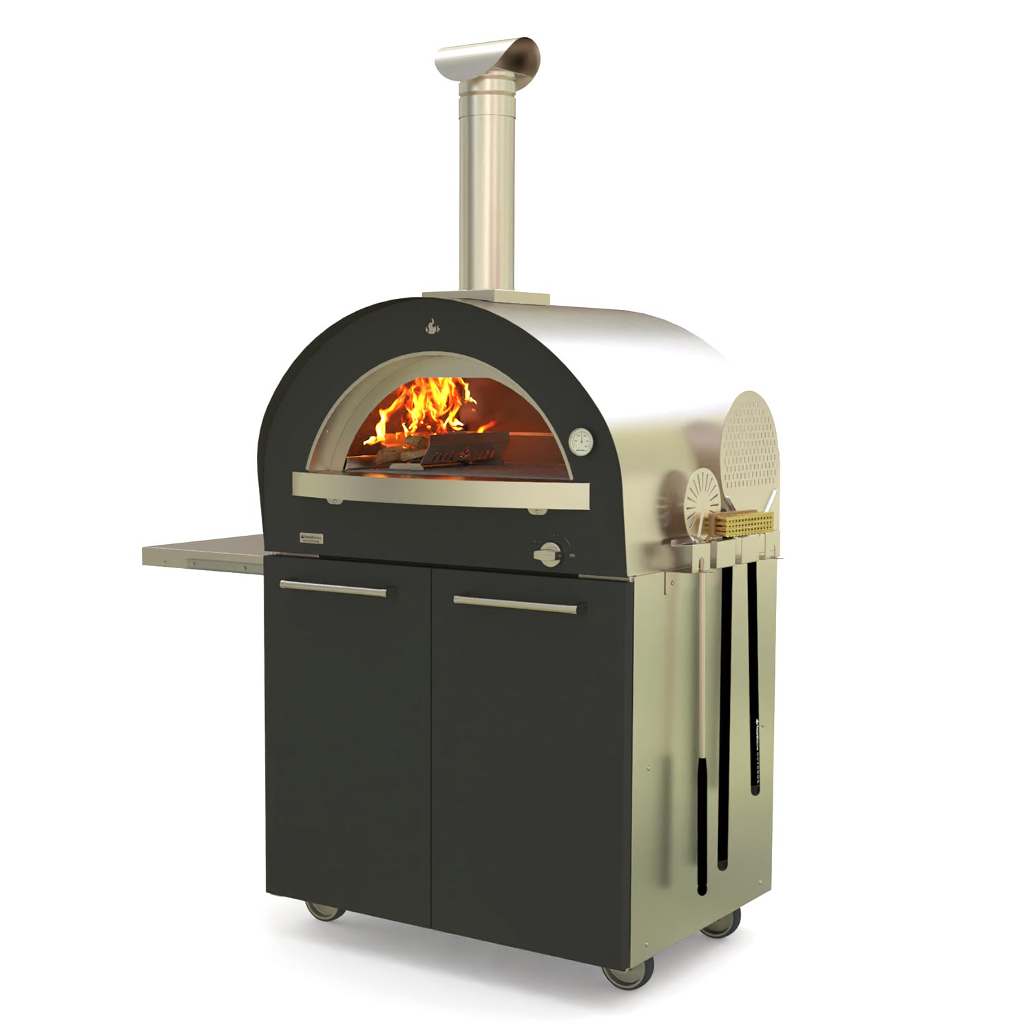 Genio Multi-Fuel Pizza Oven 4.9 with Rolling Base (Stainless/Black)