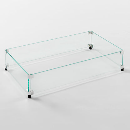 Havenwood Rectangular Gas Fire Pit Table with Driftwood Top & Luverne Black Base w/ Glass Guard HWADB-1224-K/GG-1224