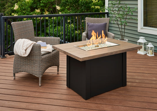 Havenwood Rectangular Gas Fire Pit Table with Driftwood Top & Luverne Black Base w/ Glass Guard HWADB-1224-K/GG-1224