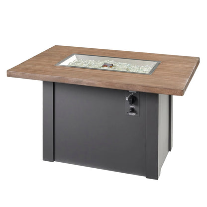 Havenwood Rectangular Gas Fire Pit Table with Driftwood Top & Luverne Black Base w/ Glass Guard HWADB-1224-K/GG-1224