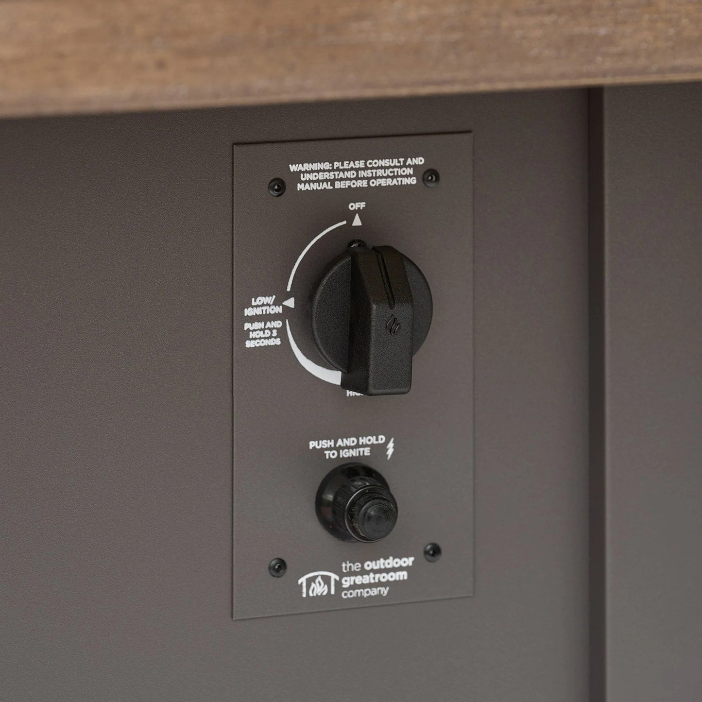 Havenwood Rectangular Gas Fire Pit Table with Driftwood Top & Luverne Black Base w/ Glass Guard HWADB-1224-K/GG-1224