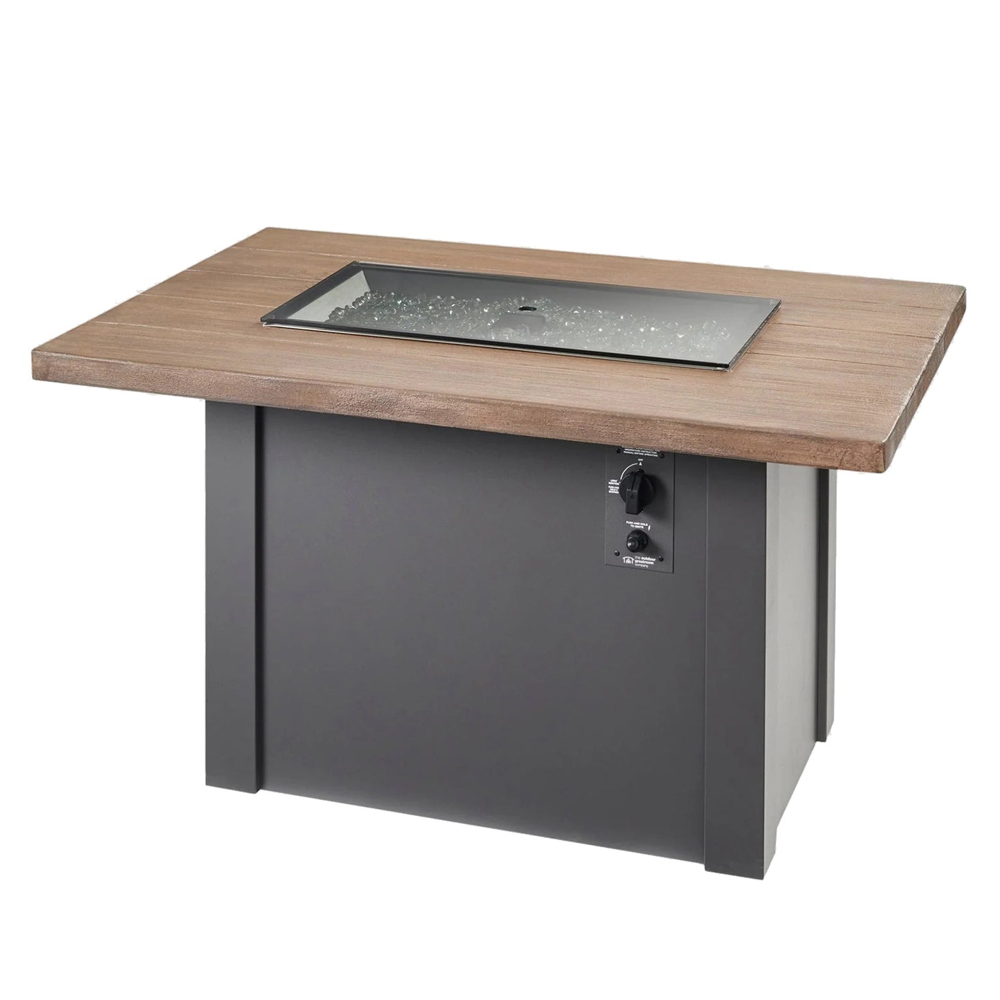 Havenwood Rectangular Gas Fire Pit Table with Driftwood Top & Luverne Black Base w/ Glass Guard HWADB-1224-K/GG-1224