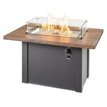 Havenwood Rectangular Gas Fire Pit Table with Driftwood Top & Luverne Black Base w/ Glass Guard HWADB-1224-K/GG-1224