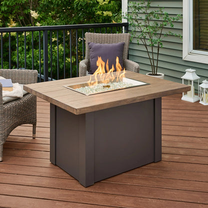 Havenwood Rectangular Gas Fire Pit Table with Driftwood Top & Luverne Black Base w/ Glass Guard HWADB-1224-K/GG-1224