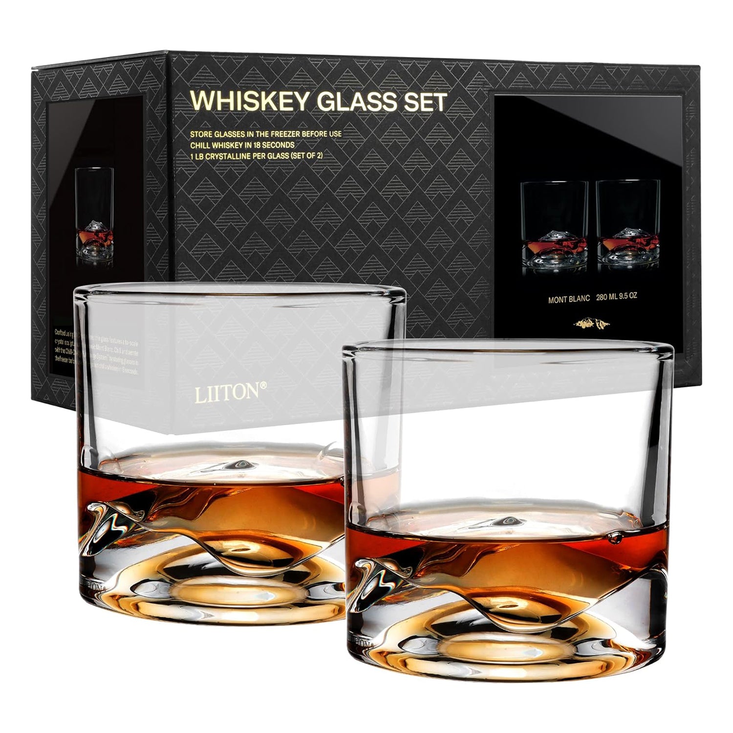 Mont Blanc Crystal Bourbon Whiskey Glasses - Set of 2 - LIITON