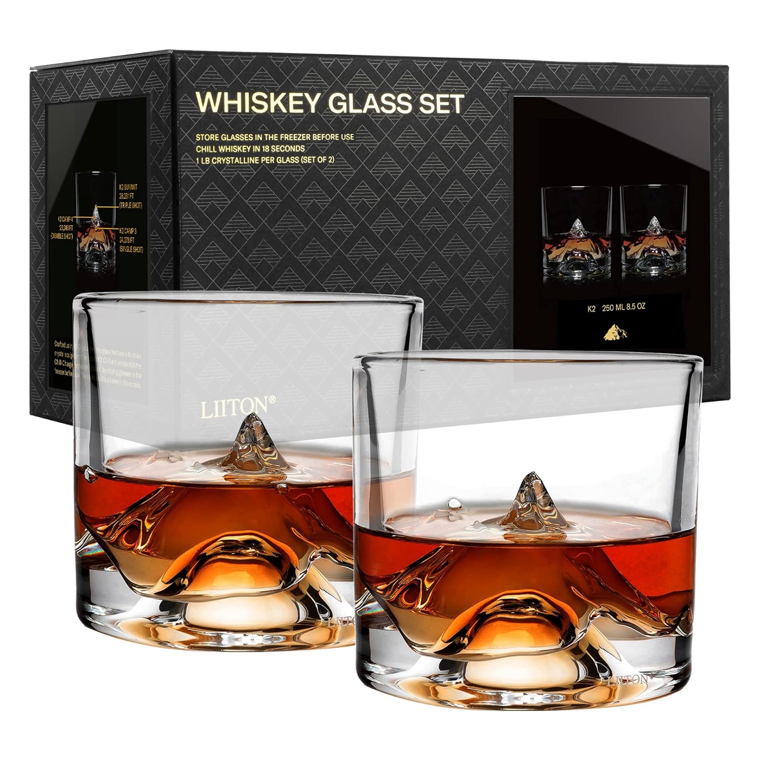 K2 Crystal Bourbon Whiskey Glasses - Set of 2 - LIITON