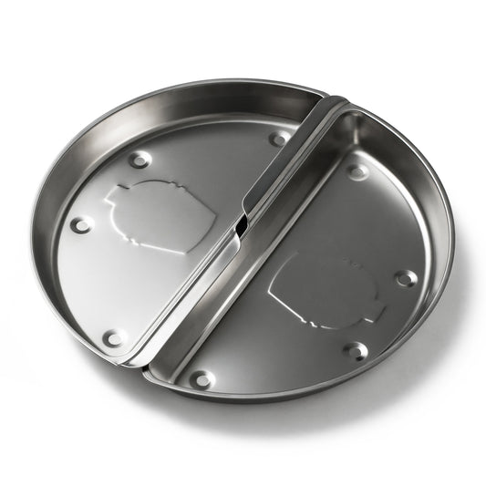 Stainless steel durable drip pans for medium big green egg on white background