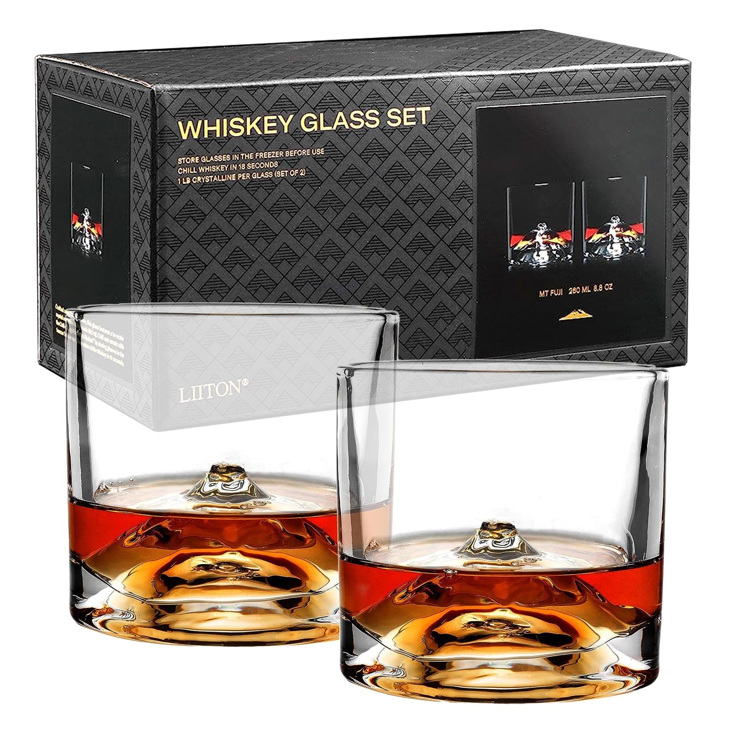LIITON Mount Fuji Crystal Bourbon Whiskey Glasses - Set of 2
