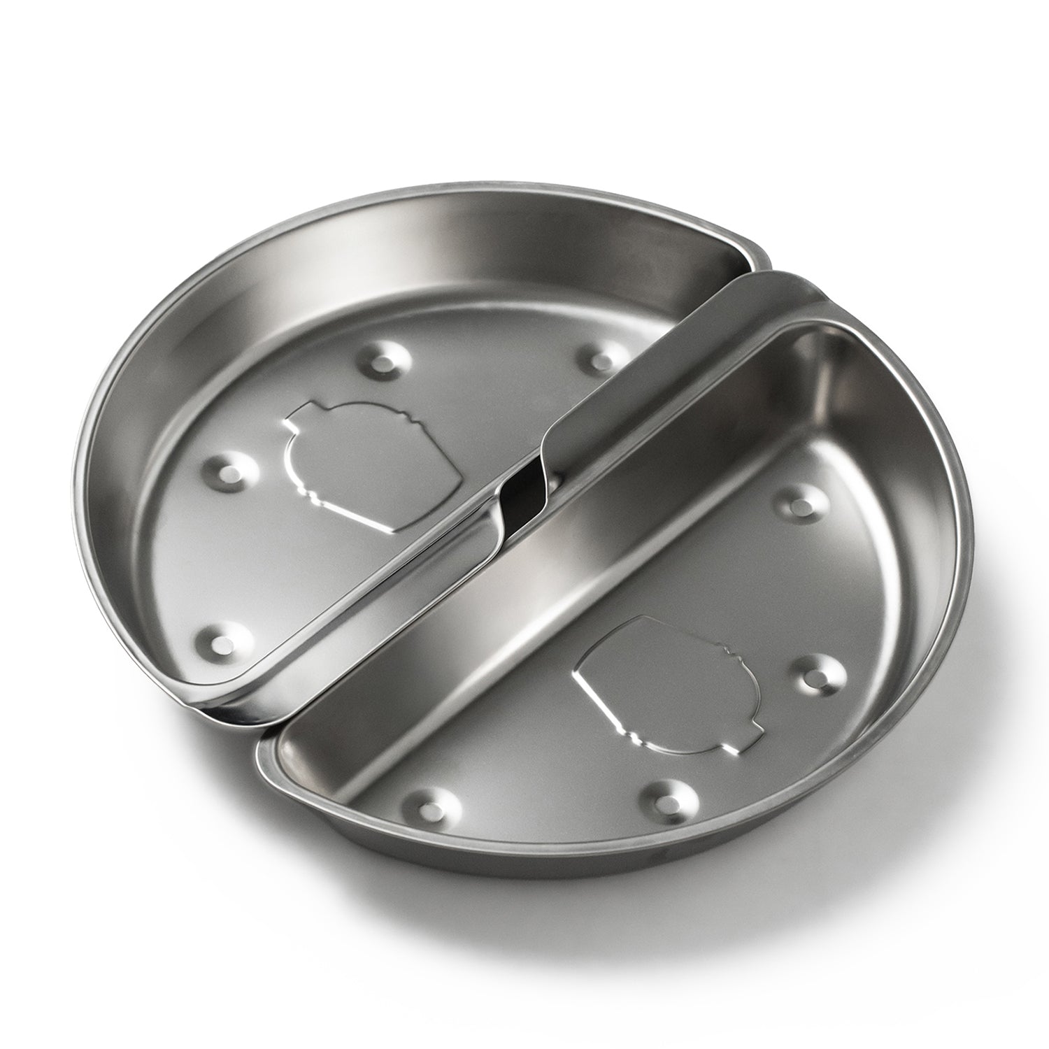 Stainless steel durable drip pans for medium big green egg on a white background
