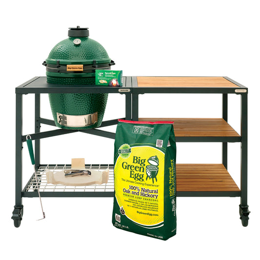 Medium Big Green Egg + Modular Nest + Expansion Package- (3) Acacia or (3) Distressed Acacia