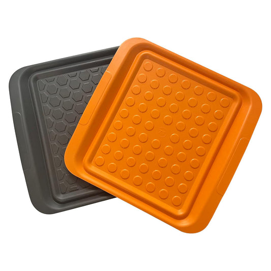 Outset Grill Prep Trays (Set of 2 Small Trays) 10.5" x 10.5" - Orange & Black 66623