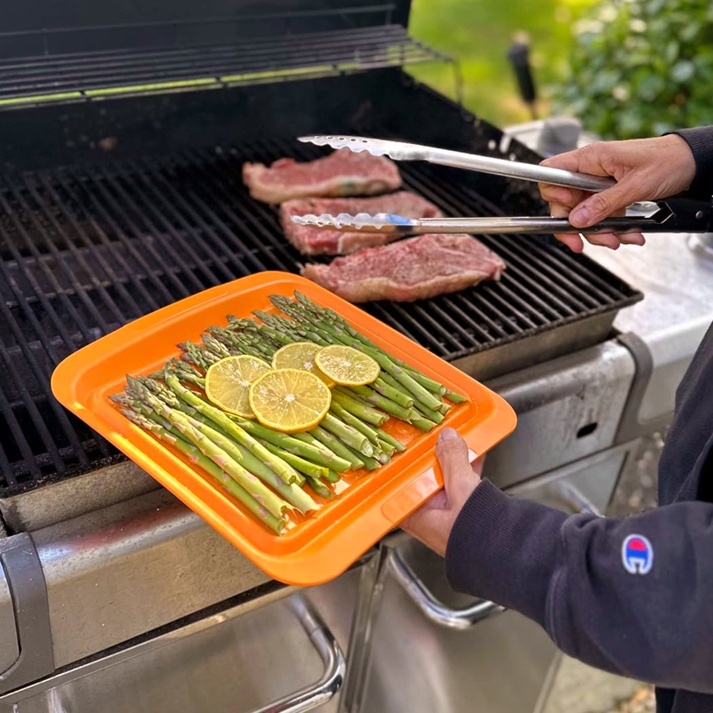 Outset Grill Prep Trays (Set of 2 Small Trays) 10.5" x 10.5" - Orange & Black 66623