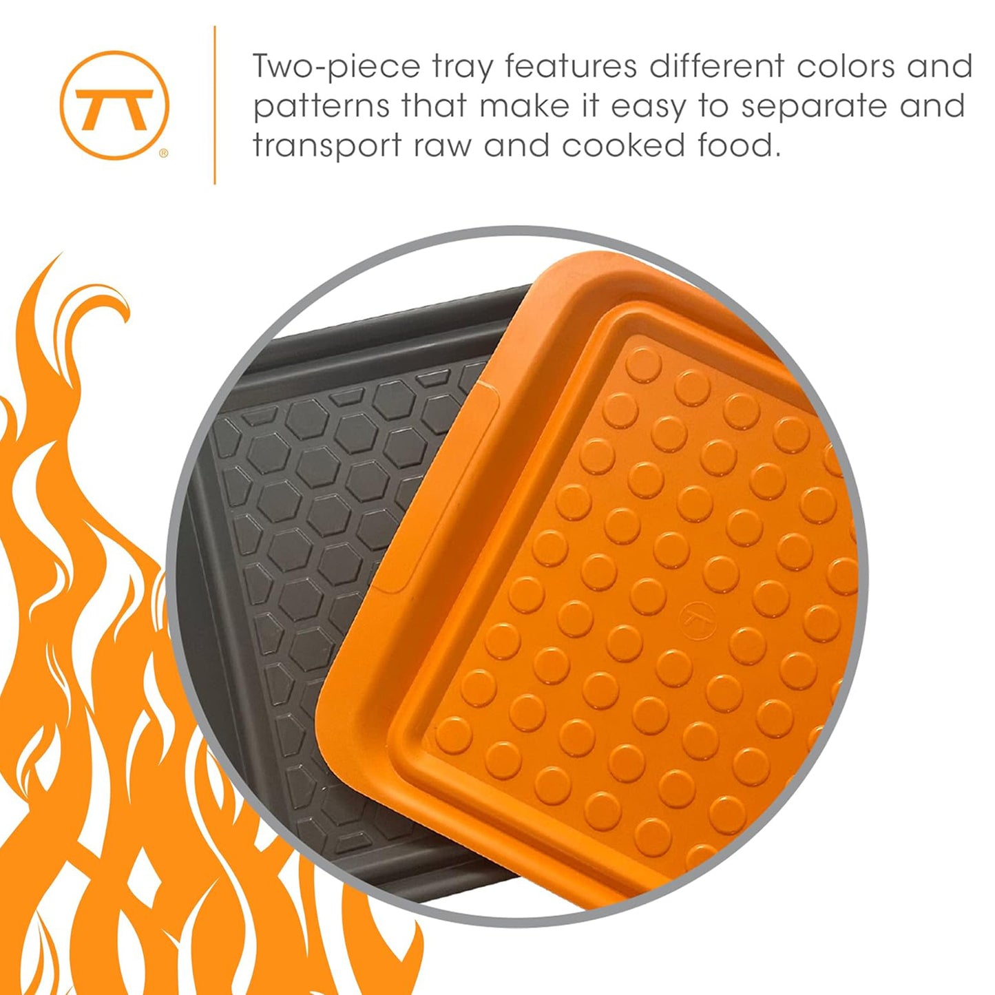 Outset Grill Prep Trays (Set of 2 Small Trays) 10.5" x 10.5" - Orange & Black 66623