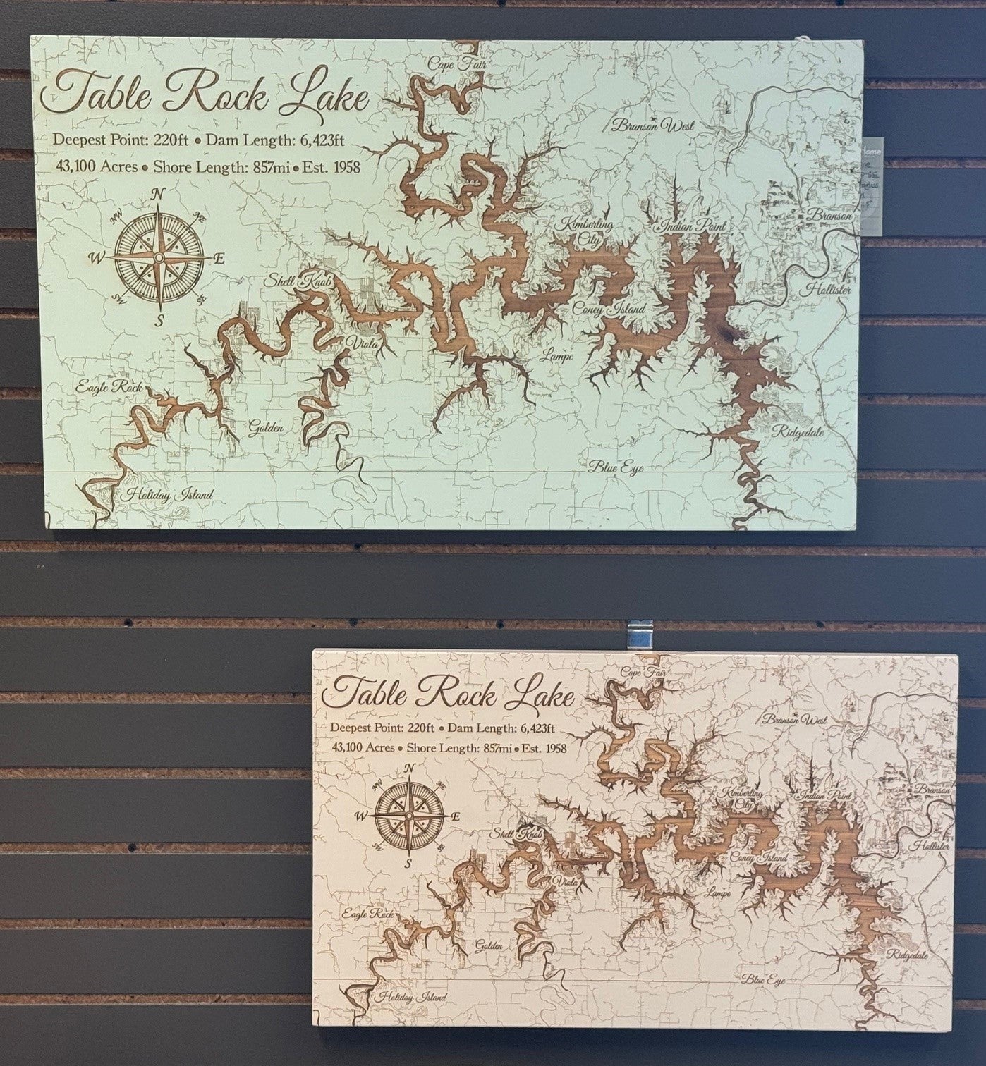 Fire & Pine Engraved Wood Map of Table Rock Lake