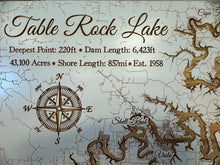 Load image into Gallery viewer, Fire &amp; Pine Engraved Wood Map of Table Rock Lake
