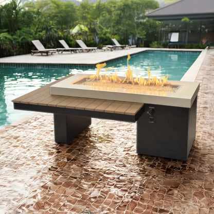 Uptown Antique Mahogany Linear Gas Fire Pit Table w/ Glass Guard UPT-1242-AMH/GG-1242