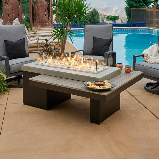 Uptown Coastal Grey Linear Gas Fire Pit Table w/ Glass Guard UPT-1242-CGR/GG-1242