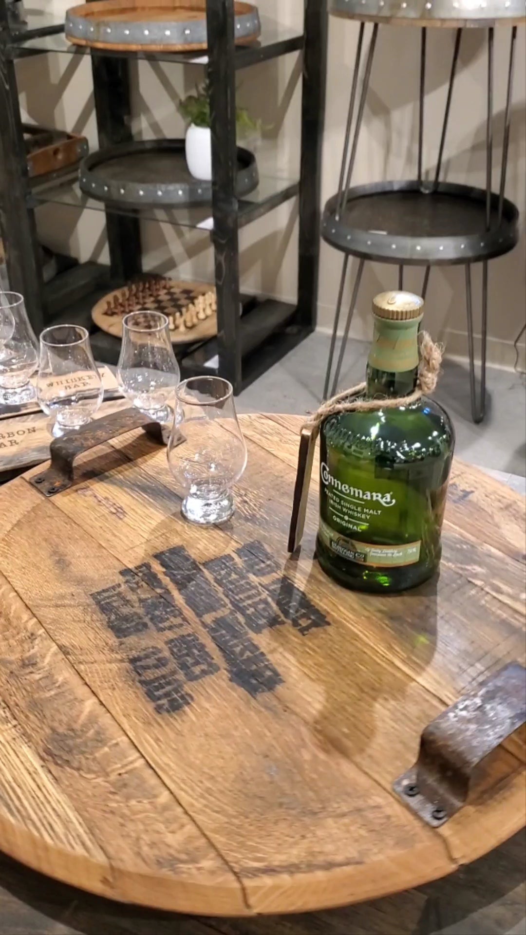 Whiskey Barrel Head Lazy Susan