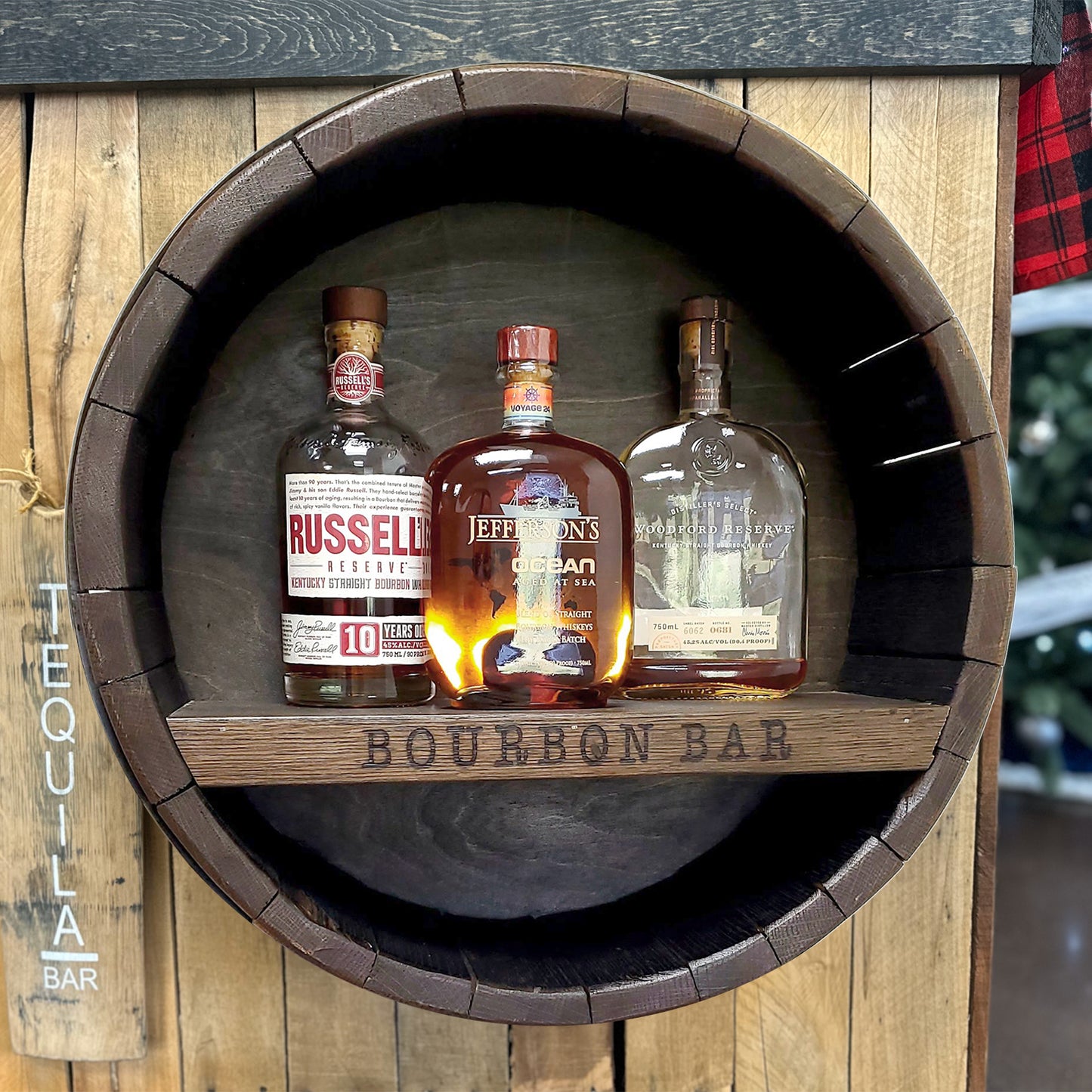 Whiskey Barrel Shelf Wall Art Display