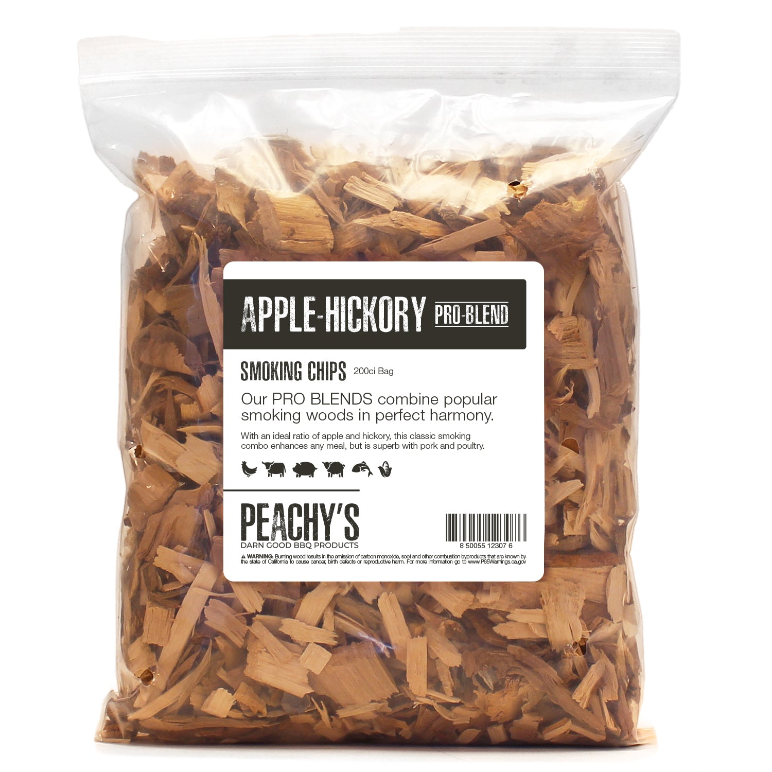 APPLE+HICKORY PRO-BLEND Chips | 200ci Bag of Premium Smoking Woods by PEACHY'S