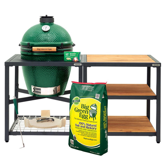Large Big Green Egg + Modular Nest + Expansion Package- (3) Acacia or (3) Distressed Acacia