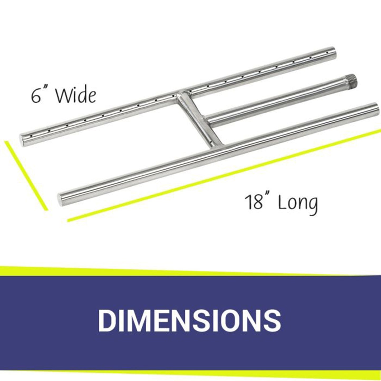 18" x 6" Stainless Steel H-Style Burner for Natural Gas with 16" Whisper Free Flex Line