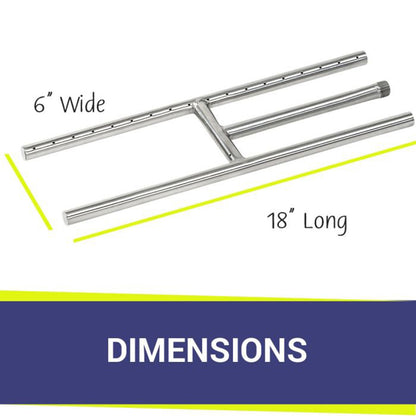 18" x 6" Stainless Steel H-Style Burner for Natural Gas with 16" Whisper Free Flex Line