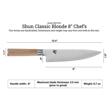 Shun Classic Blonde 8" Chef's Knife DM0706W