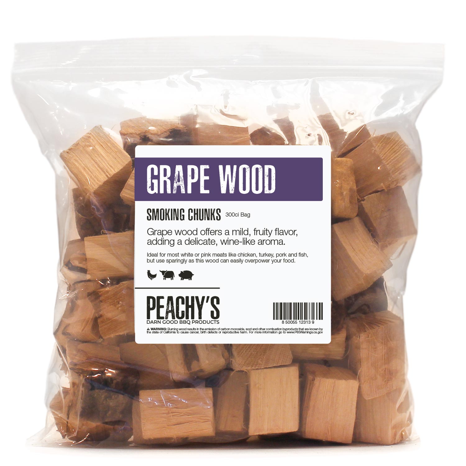 GRAPE Chunks | 300ci Bag of Premium Smoking Woods by PEACHY'S