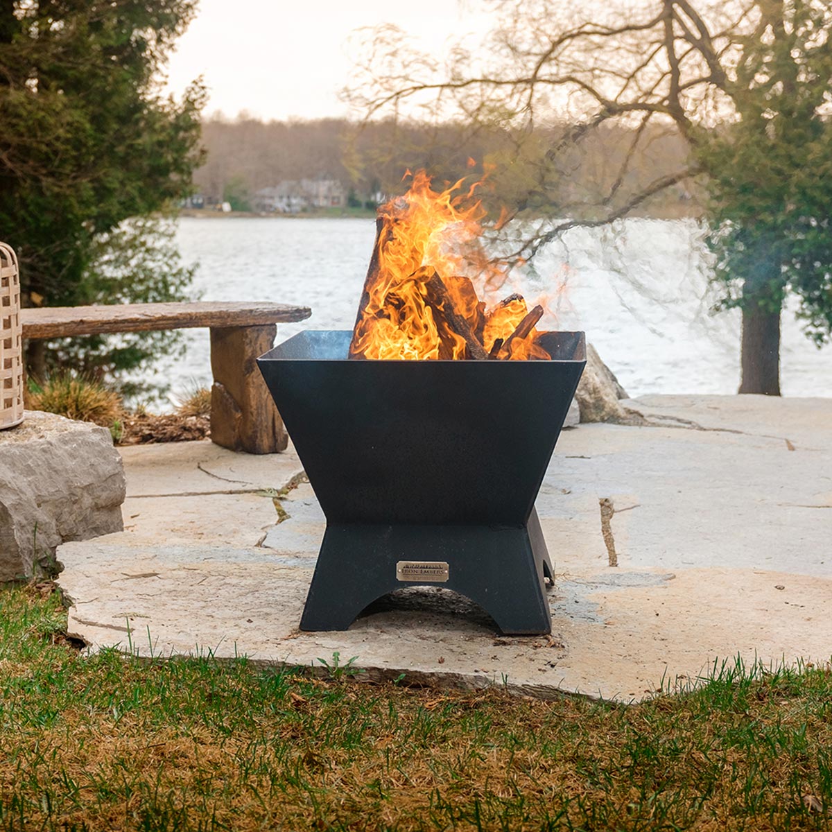 Iron Embers 24" Modern Cube Fire Pit Package with Spark Screen (Single Door)